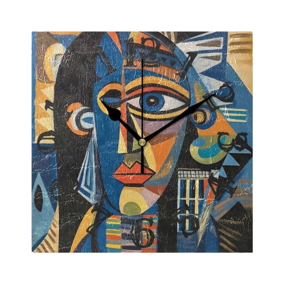Woman Face Abstract Wall Clock Square Silent Non Ticking Battery Operated Clock for Home Bathroom Kitchen Bedroom Living Room