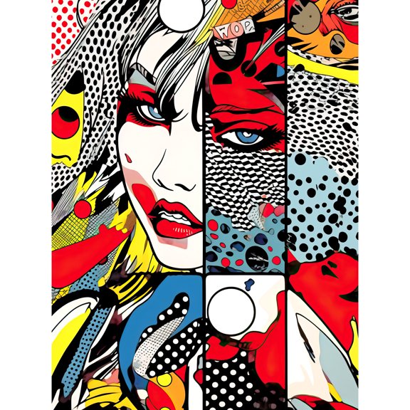 Woman Face Comic Book Action Strip Patterns Super Villain Antihero Assassin Halftone Unframed Wall Art Print Poster Home Decor Premium