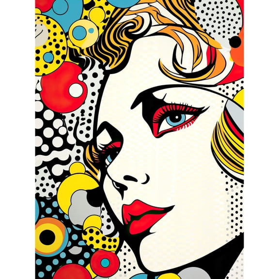 Woman Face Geometric Patterns Bubbles Comic Book Style Pop Art Teen Room Halftone Unframed Wall Art Print Poster Home Decor Premium