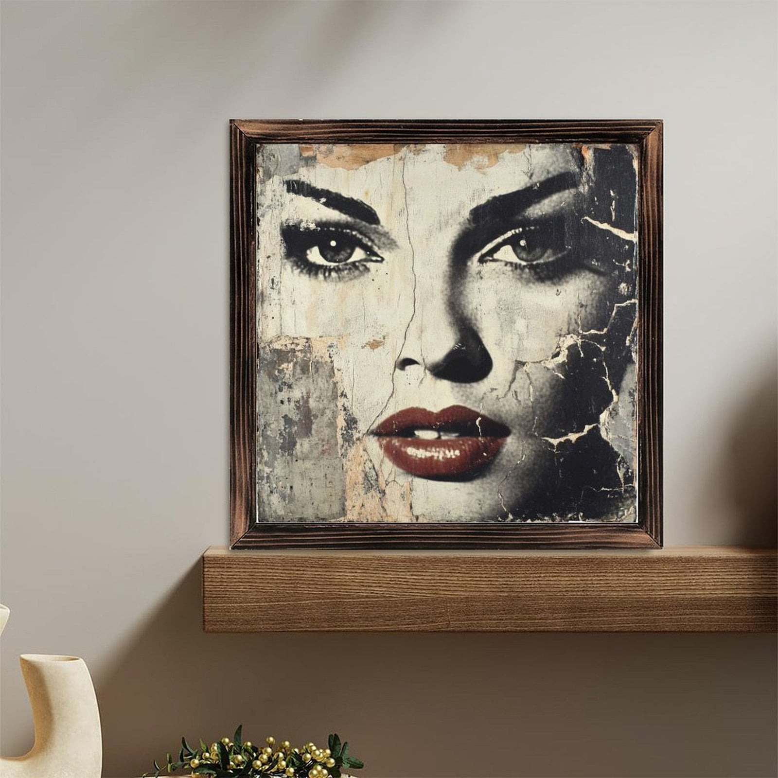 Woman Face Portrait Red Lips Eye Wooden Sign Wall Plaque - Vintage Art ...