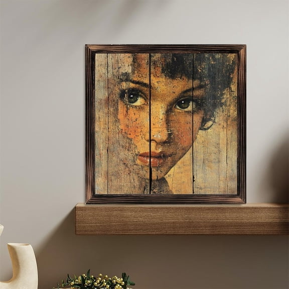 Woman Face Portrait on Wood Panels Wooden Sign Wall Plaque - Vintage Art Decoration, Wall Decoration - Ideal Gift For Home Decoration, Living Room, Bathroom, Bedroom, Garden, Dining, Bar, Cafe, Fes