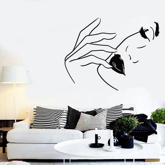 Woman Face Wall Decal Lips Fashion Model Beauty Salon Girls Bedroom Makeup Room Interior Decor Vinyl Stickers Mural 42x32cm