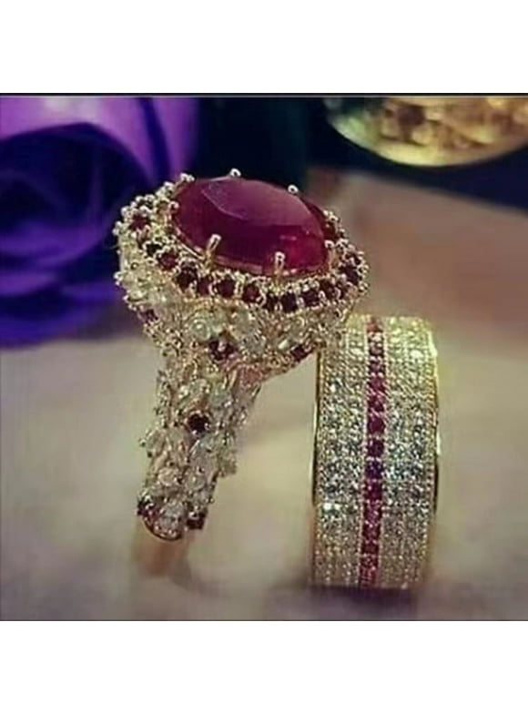 Woman Fashion Antique Art Jewelry Exquisite 18K Gold Natural Red Ruby Gem Diamond Ring