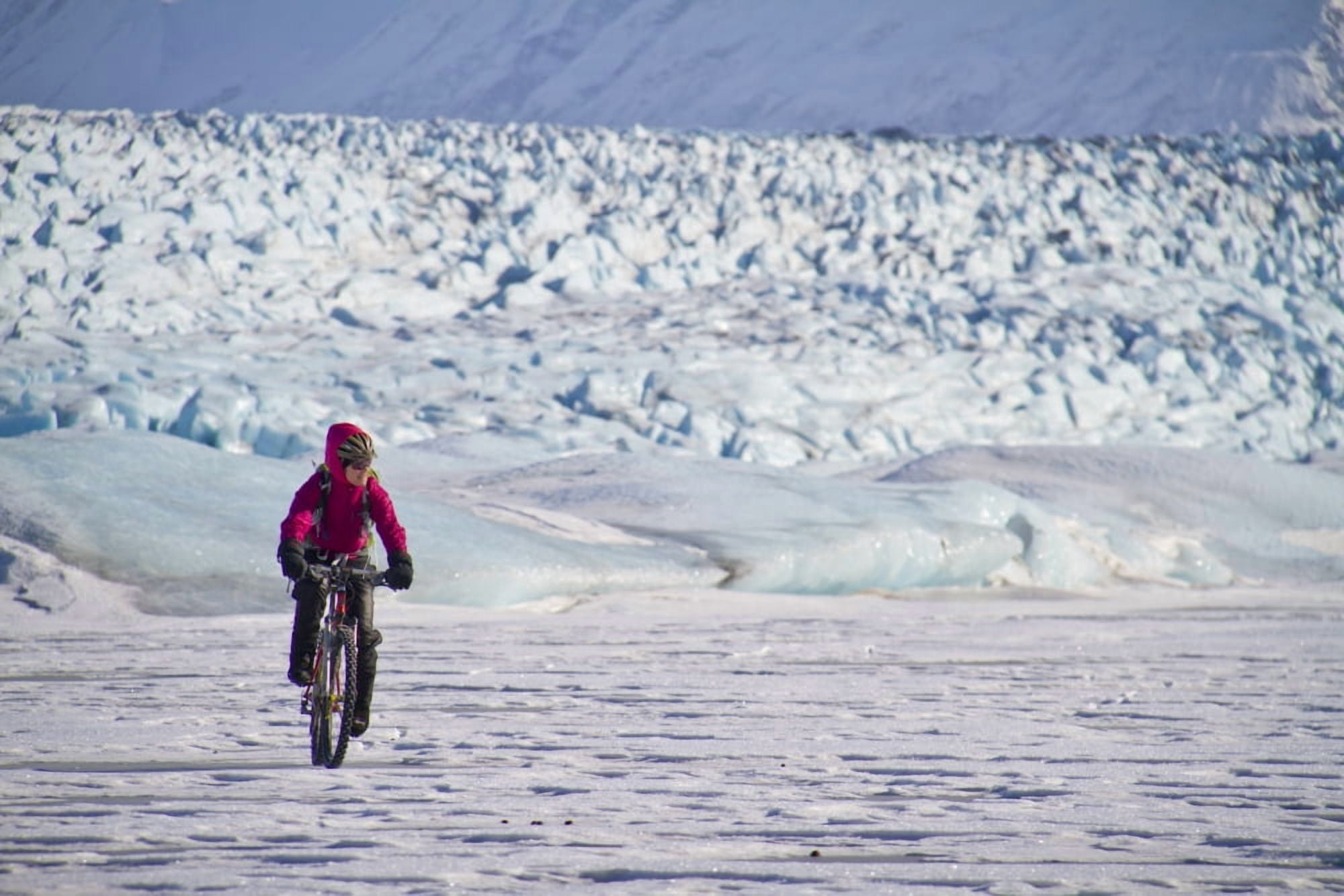 Woman Fat Tire Mountain Biking On The Knik Glacier Chugach Mountains Southcentral Alaska Winter Canvas Art - Joe Stock Design Pics (17 x 11)