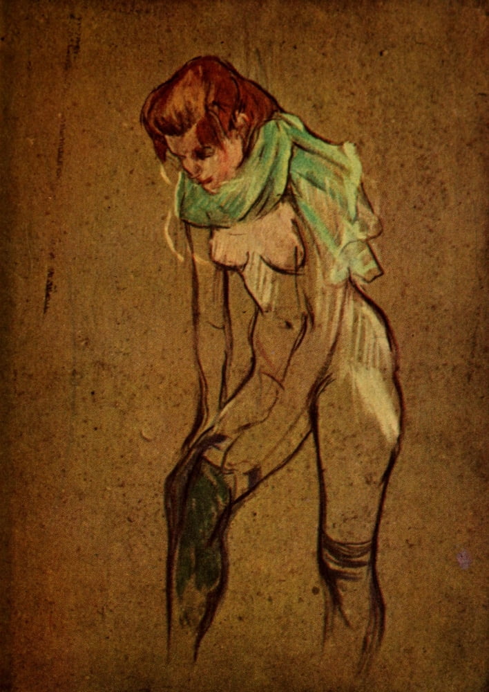 Woman Fixing her Stocking Canvas Art - Henri de Toulouse-Lautrec (18 x 24)