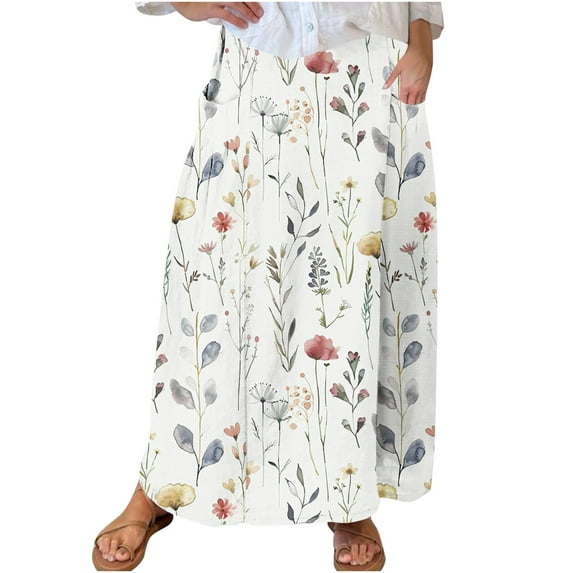 Woman Floral Boho Skirt Loose High Waisted Dress Trendy Plus Size Skirts Long Maxi Skirt