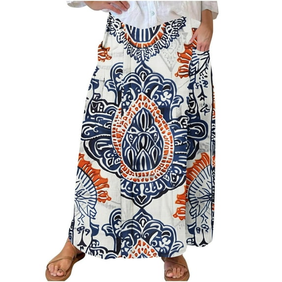 Woman Floral Boho Skirt Loose High Waisted Dress Trendy Plus Size Skirts Long Maxi Skirt