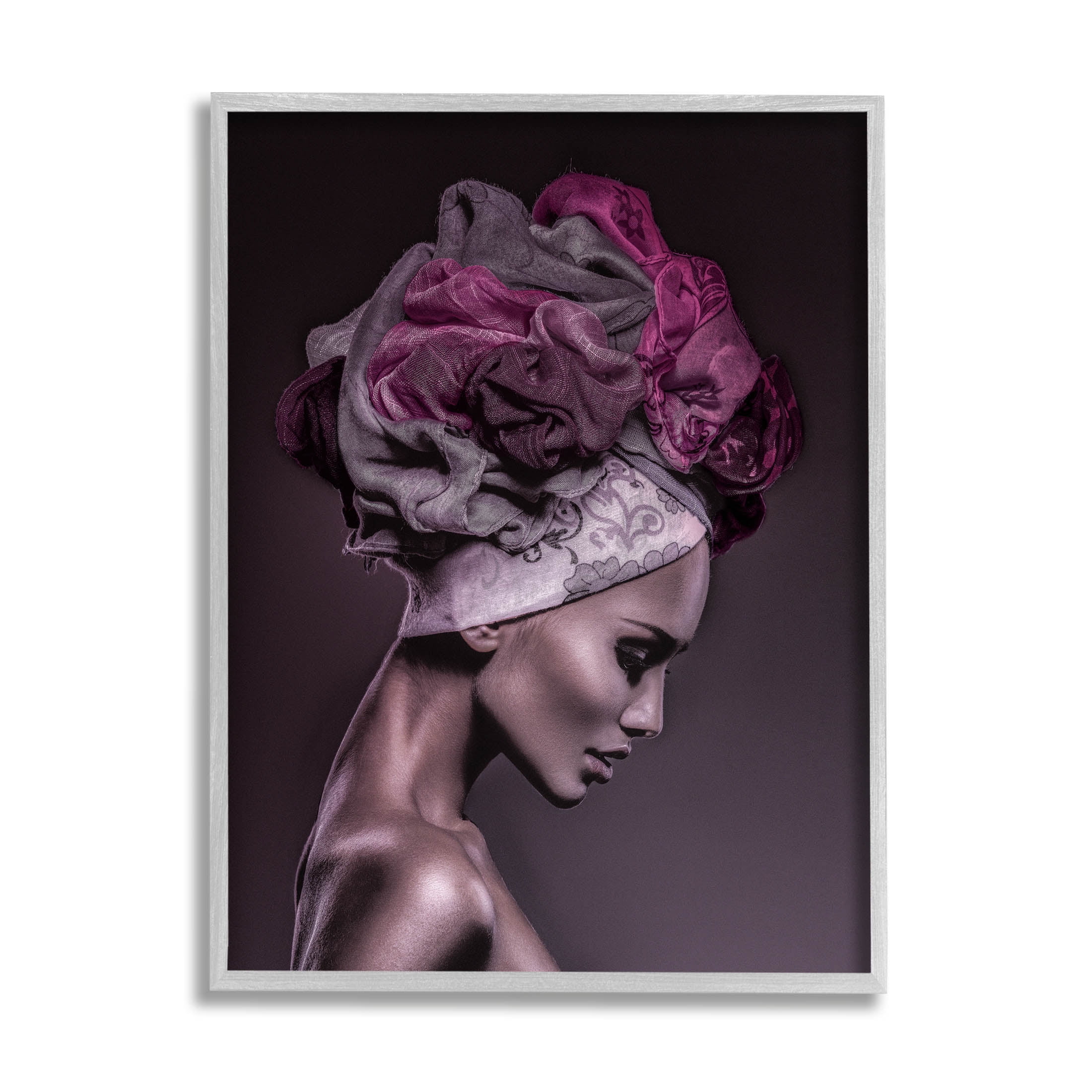 Woman Floral Headwrap Portrait Botanical & Floral Photograph Gray Framed Art Print Wall Art