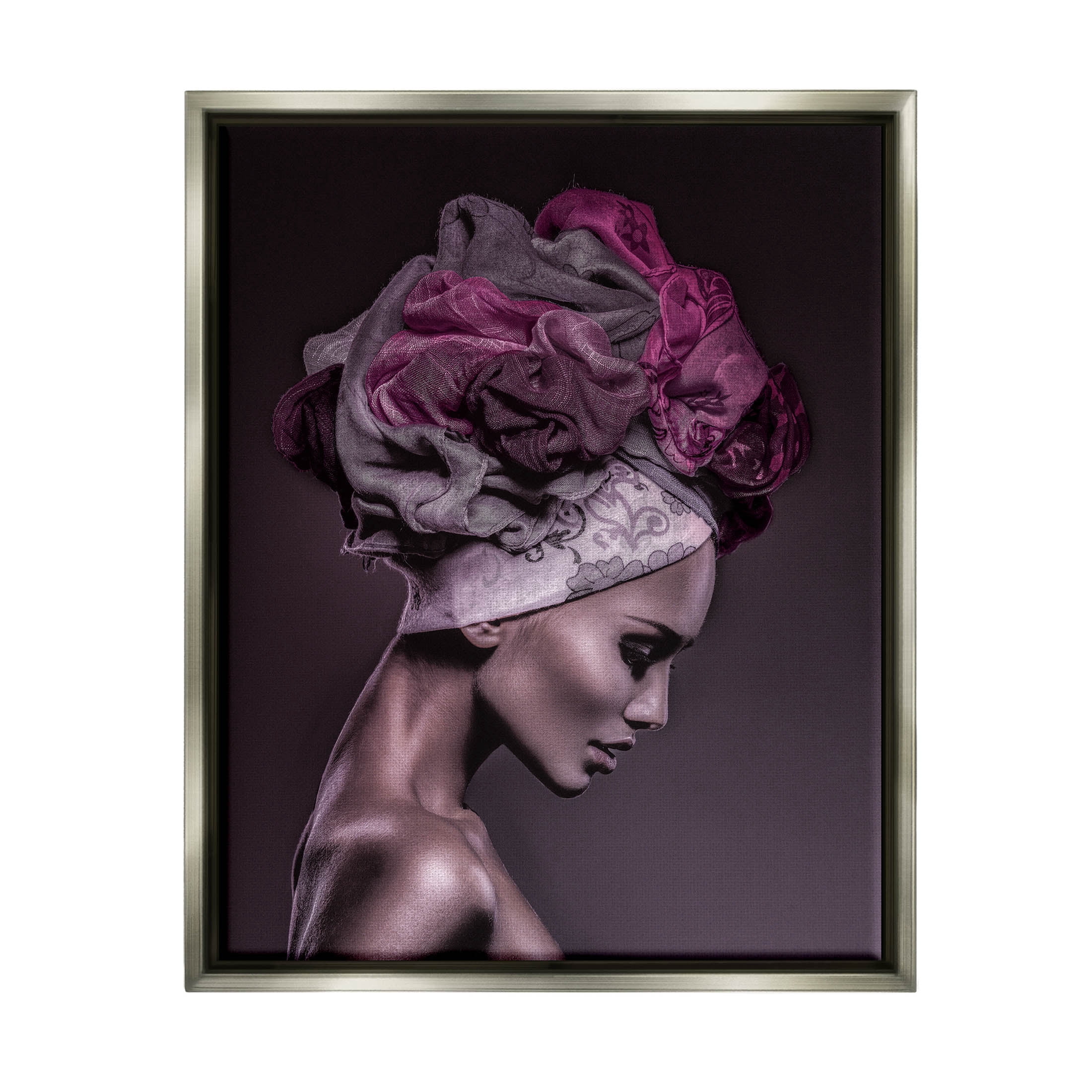 Woman Floral Headwrap Portrait Botanical & Floral Photograph Luster Gray Framed Art Print Wall Art