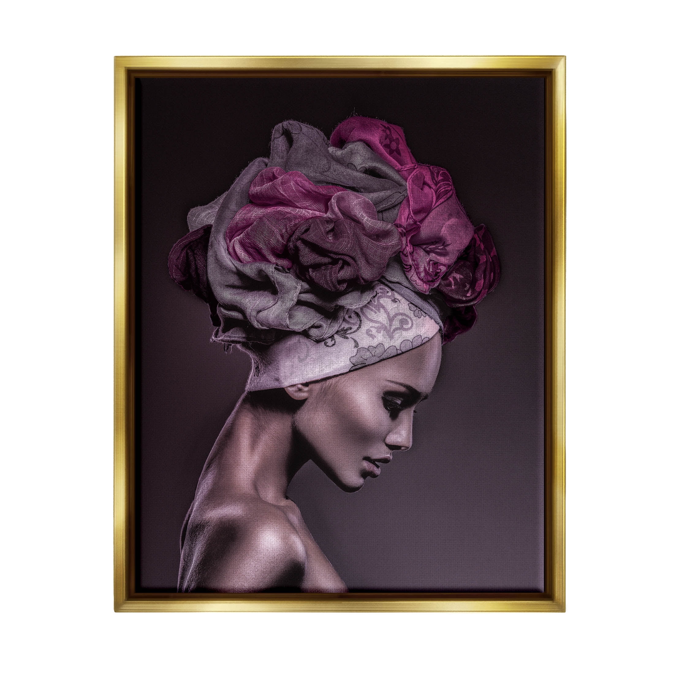 Woman Floral Headwrap Portrait Botanical & Floral Photograph Metallic Gold Framed Art Print Wall Art