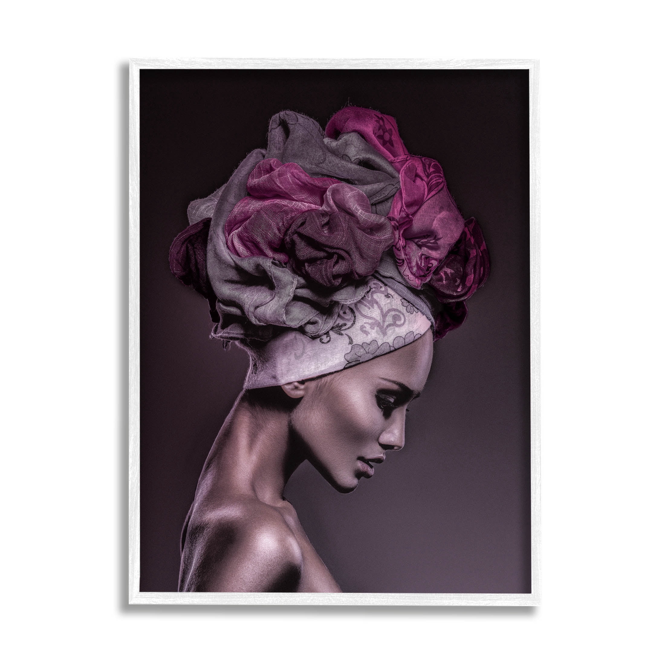 Woman Floral Headwrap Portrait Botanical & Floral Photograph White Framed Art Print Wall Art