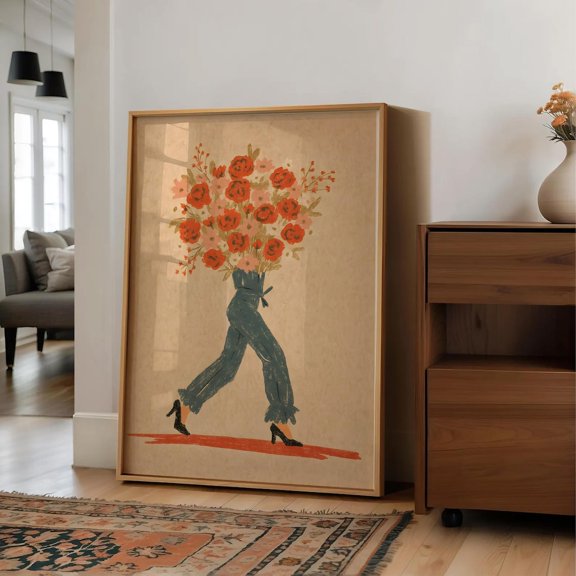 Woman Flowers Faceless Female Floral Minimal Poster