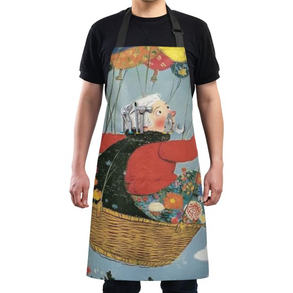 Woman Flying with Balloon Chef Kitchen Apron with Pockets for Women Waterproof Aprons for Cooking Baking