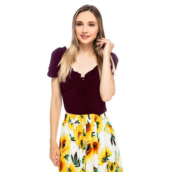 Woman German Oktoberfest Beer Ruffle Short Sleeve Strapless Wrap Shirt, Burgundy, Large