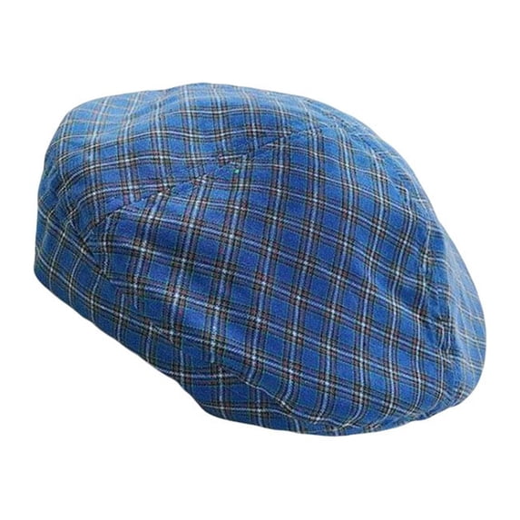 Woman Girl Spring Summer Berets Hats Portable Vintage Cap Plaid Pattern Fashion Headwear Gifts for Outdoor Activity Party Blue