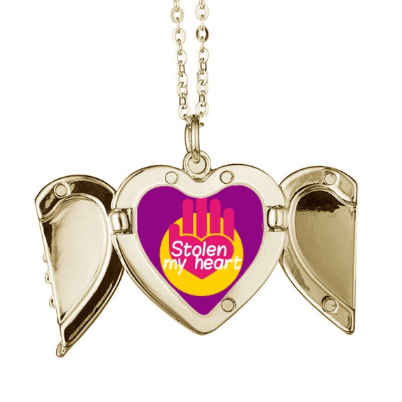 Woman Goddess Lover Stealing Folded Wings Peach Heart Pendant Necklace