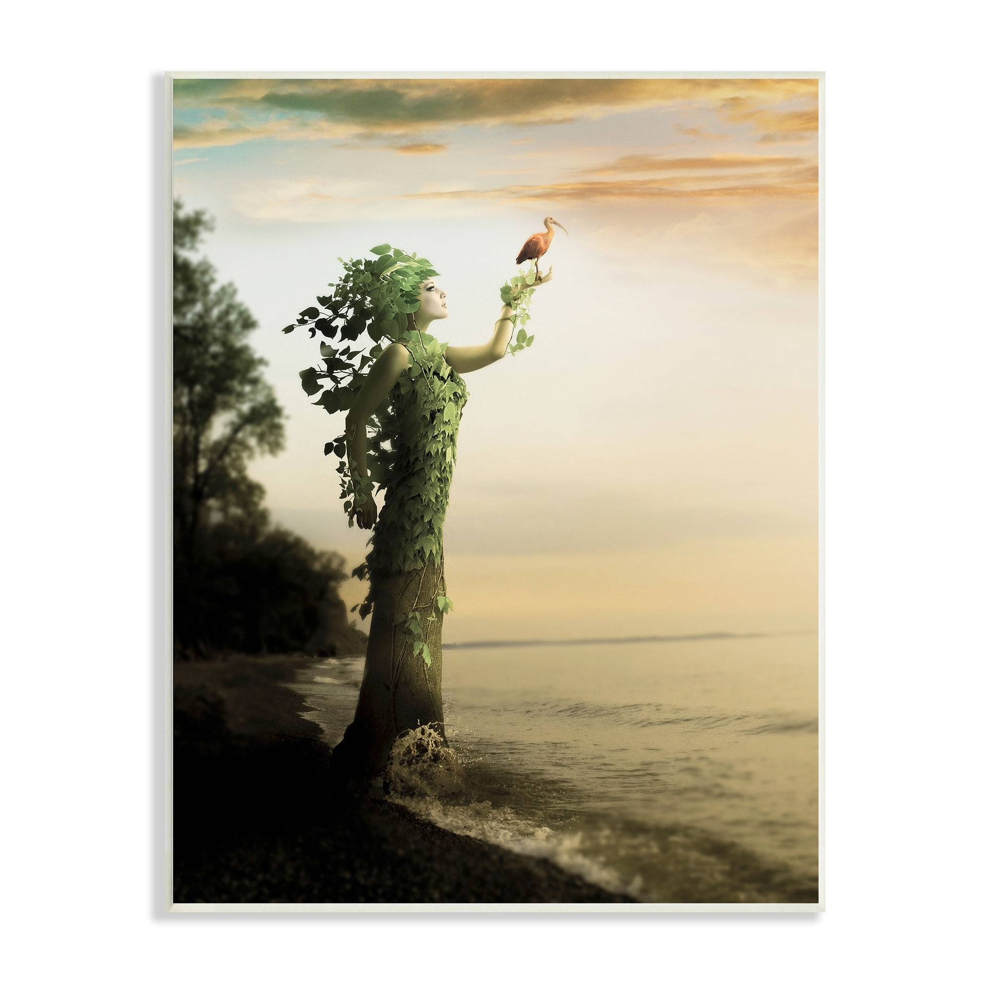 Woman Growing Vines Beach Shoreline Water Bird Coastal Painting Unframed Art Print Wall Art
