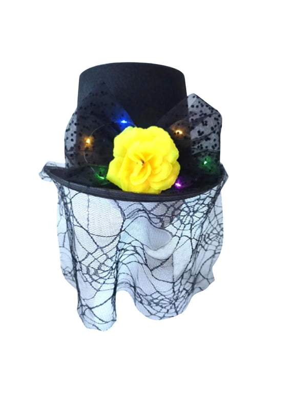 Woman Halloween Black Flowers Lace High Hat Festival Wide Hat Yellow