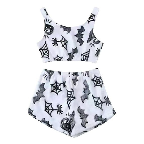 Woman Halloween Pajama Set Fluffy Lightweight Graphic Tank Tops and Shorts 2 Piece Breathable Sleepwear Fitted Cute Lounge Sets for Women