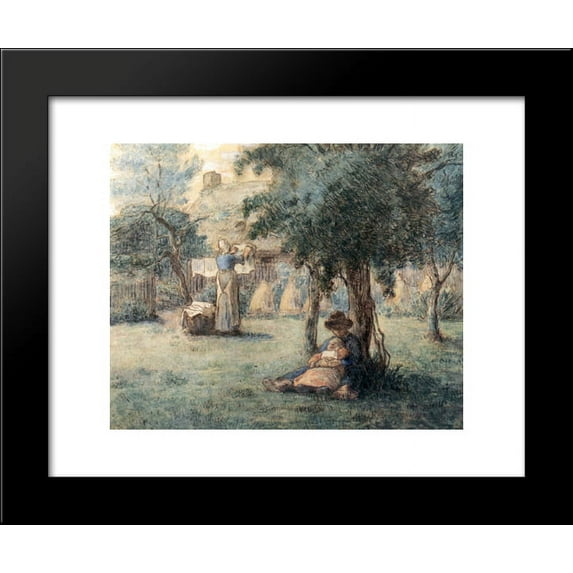 Woman Hanging Her Laundry 20x24 Framed Art Print by Millet, Jean-Francois