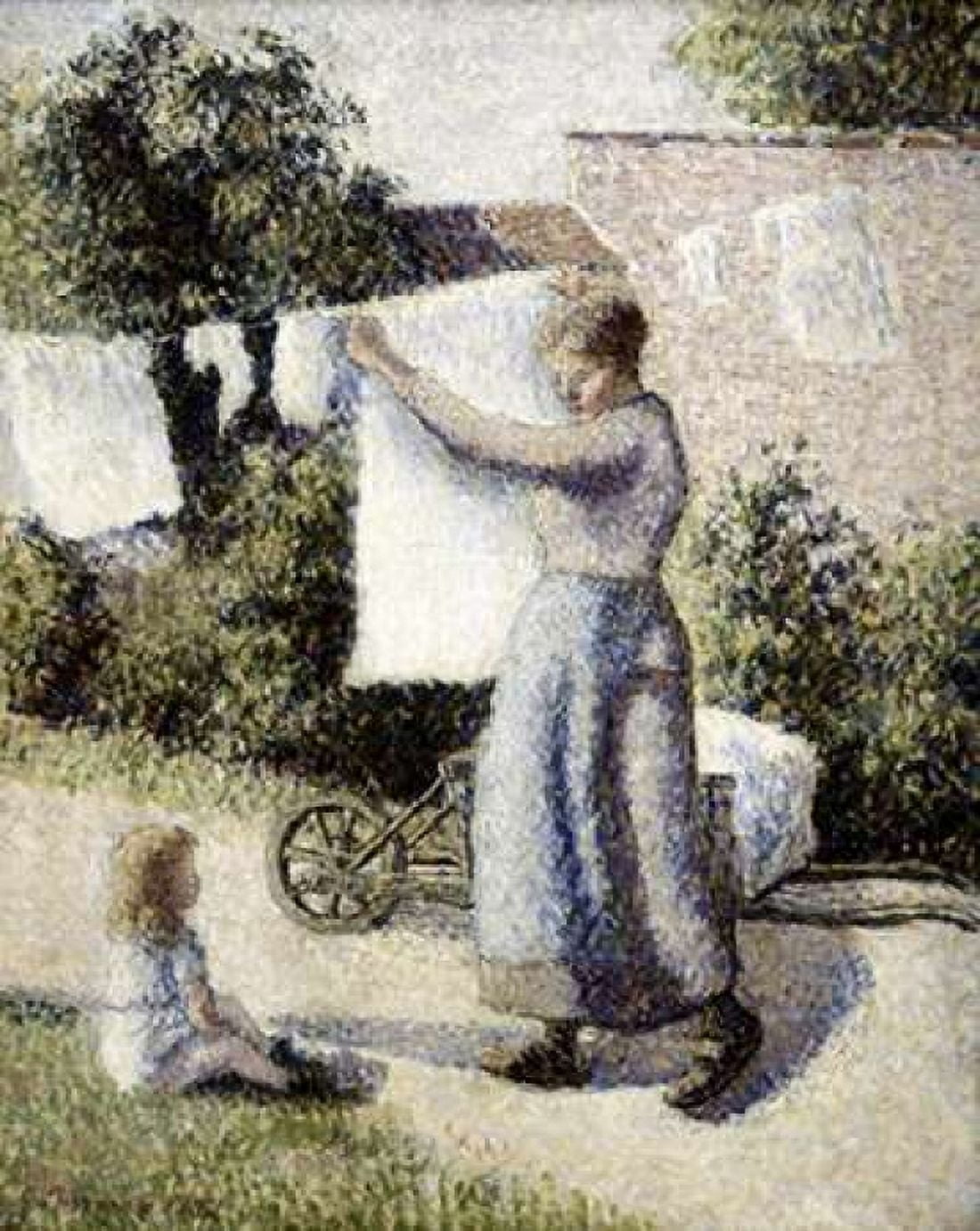 Woman Hanging Laundry Canvas Art - Camille Pissarro (22 x 28)