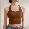 thumbnail image 1 of BLTIBY Workout Halter Tank Tops for Women Built in Bra Solid Color Low Support Round Neck Backless Sports Fashion Sleeveless Basic Cami Brown S, 1 of 8
