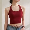 thumbnail image 1 of BLTIBY Workout Halter Tank Tops for Women Built in Bra Solid Color Low Support Round Neck Backless Sports Fashion Sleeveless Basic Cami Wine L, 1 of 9