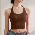 thumbnail image 1 of BLTIBY Workout Halter Tank Tops for Women Built in Bra Solid Color Low Support Round Neck Backless Sports Fashion Sleeveless Basic Cami Coffee L, 1 of 5