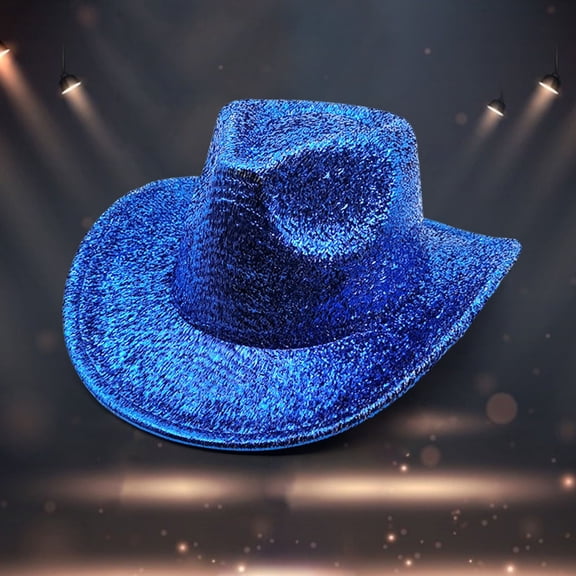 Woman Hat Blue Cowboy Hat Sequin Glitter Hat Light Up Hat Disco Cowgirl Hat