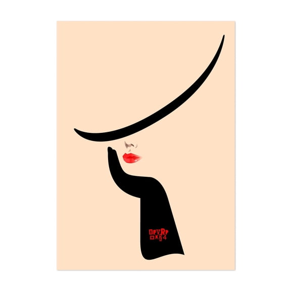 Woman in Hat Minimalist Art - Digital Art Minimalist Fashion Modern Art Silhouette Geometric Illustration Abstract Unframed Wall Art Print 4 x 6 inches
