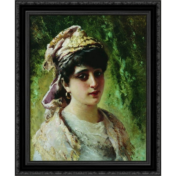 Woman Head 20x24 Black Ornate Wood Framed Canvas Art by Makovsky, Konstantin