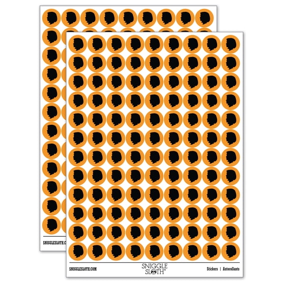 Woman Head Silhouette 200+ Round Stickers - Orange - Matte Finish - 0.50" Size