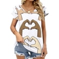 thumbnail image 1 of Woman Heart Hands Ruffle Short Sleeve T Shirt Women Summer T Shirts V Neck Tee Tops Cool Cute Planner Aesthetic Teen Vsco Women, 1 of 3