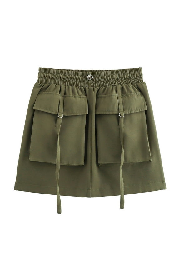 Woman High Waisted Cargo Skirts Multi Pocket Elastic Waist Outdoor Casual Hiking Tennis Sports Skirts with Shorts Green L