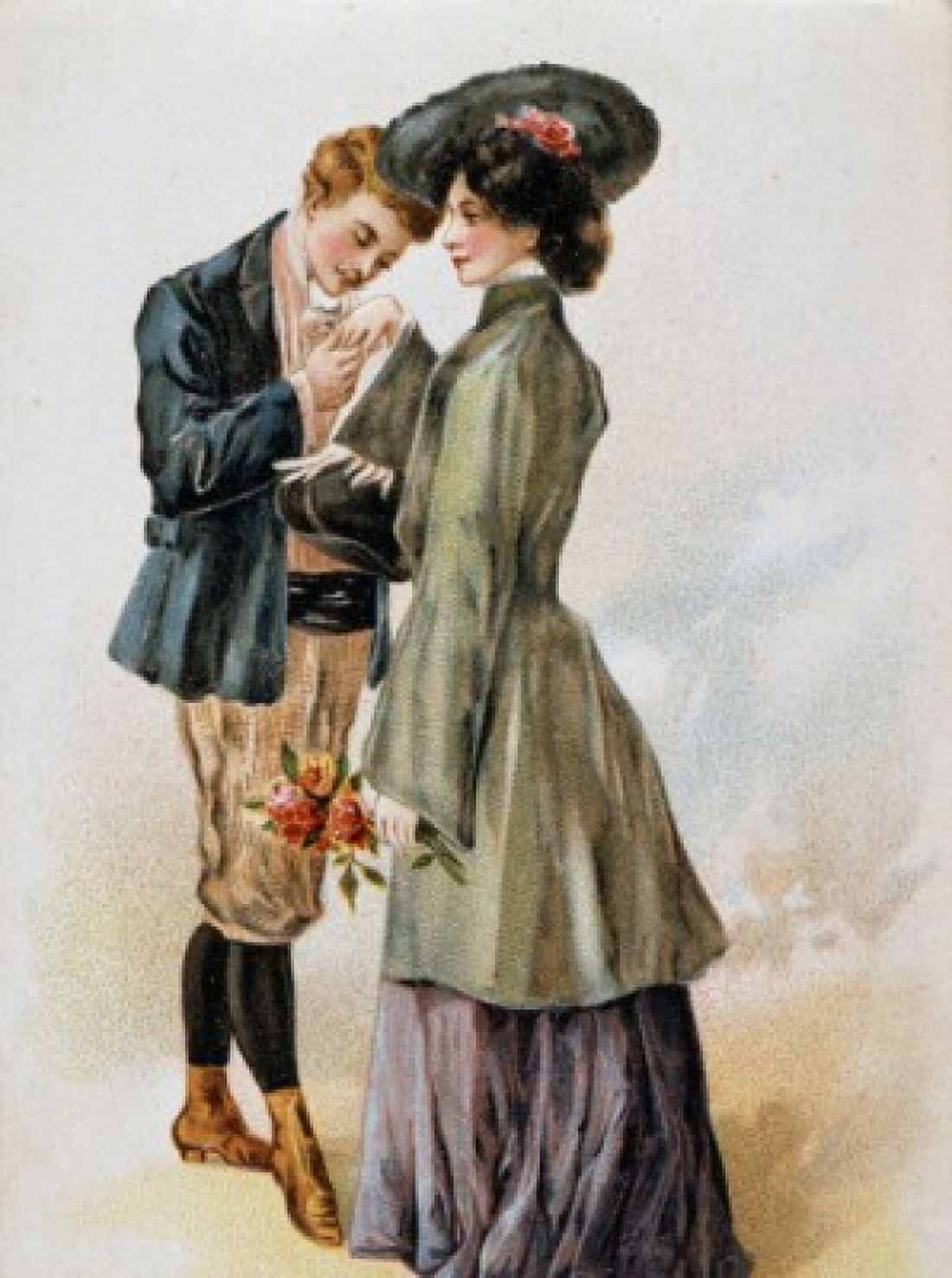 Woman Holding Out Her Hand c1900 Nostalgia Cards Color Lithograph Canvas Art - (18 x 24)