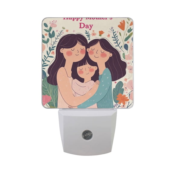 Woman Hug Each Other Mothers Day LED Night Light with Smart Sensor Plug Into Wall Dusk to Dawn 2 packs
