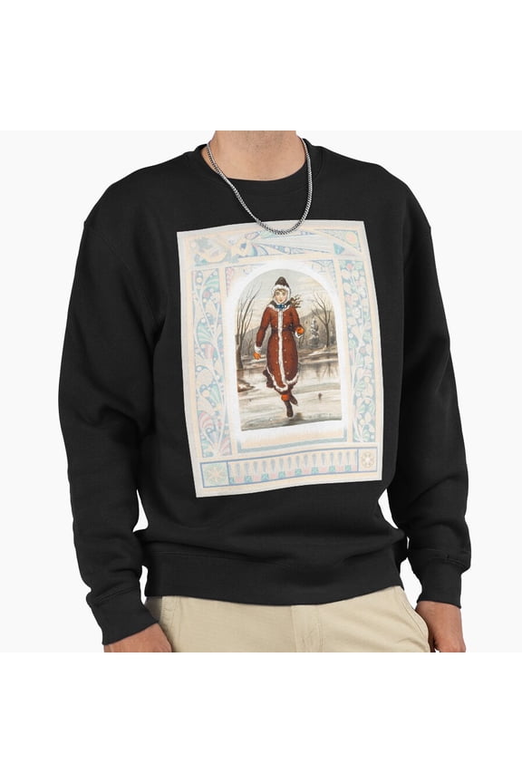 Woman Ice Skating Christmas Unisex Sweatshirt Vintage 1800s Holiday Graphic Aesthetic G6175, Up to Size 5XL