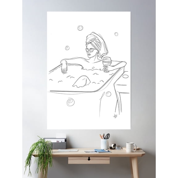 Woman In A Bathtub Line Art Poster Wall Art, Modern Wall Decor For Living Room Bedroom, 12x18 UNFRAMED