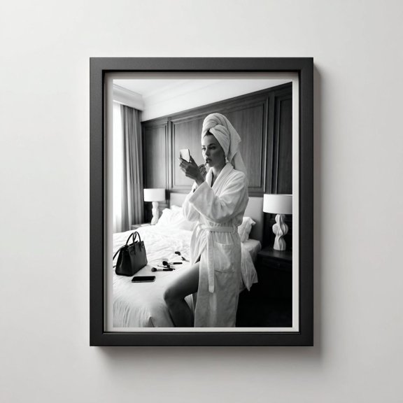 Woman In Bathrobe Vanity Wall Art Print, Unframed Paper Poster 8x10in