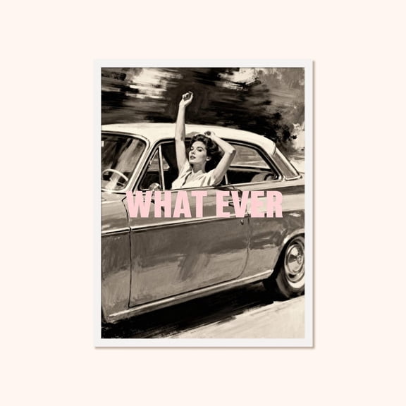 Woman In Car Wall Art, Retro Feminist Poster, Unframed Canvas Size 8x12