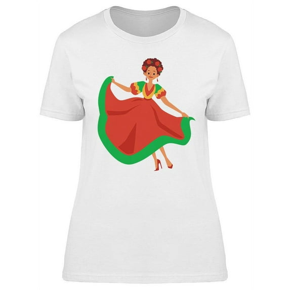 Woman In Red And Green Dress T-Shirt Women -Image by Shutterstock, Female Large