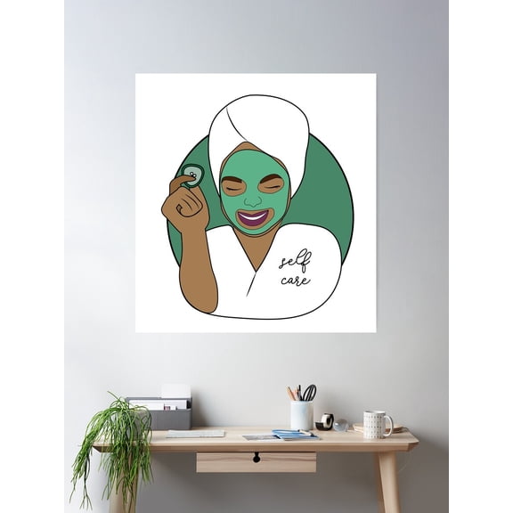 Woman In Spa Face Mask, Mint Green Poster Wall Art, Modern Wall Decor For Living Room Bedroom, 12x18 UNFRAMED