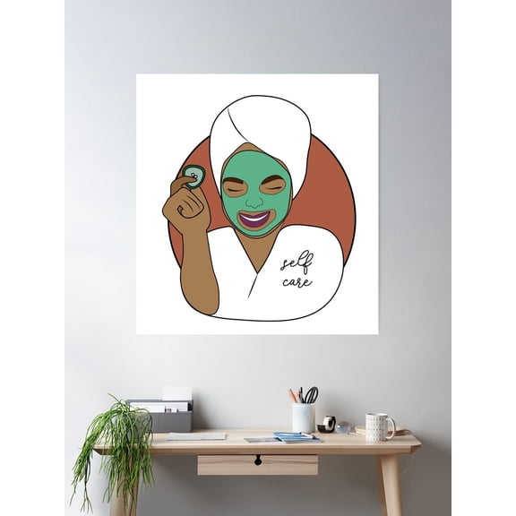 Woman In Spa Face Mask, Orange Poster Wall Art, Modern Wall Decor For Living Room Bedroom, 16x24 UNFRAMED