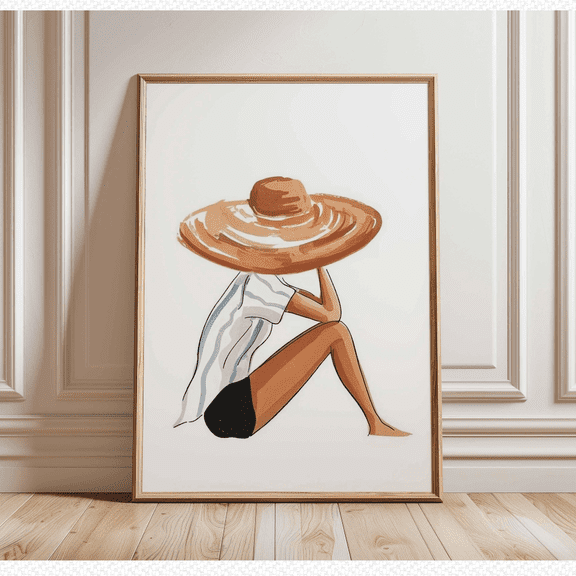 Woman In Sun Hat Beach Minimalist Summer Poster, Poster Only, Poster Home Decor, Poster Only