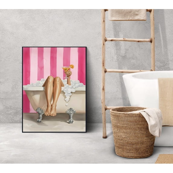 Woman In The Bath Wall Art Print, Vintage Martini Bathtub Feminine ...