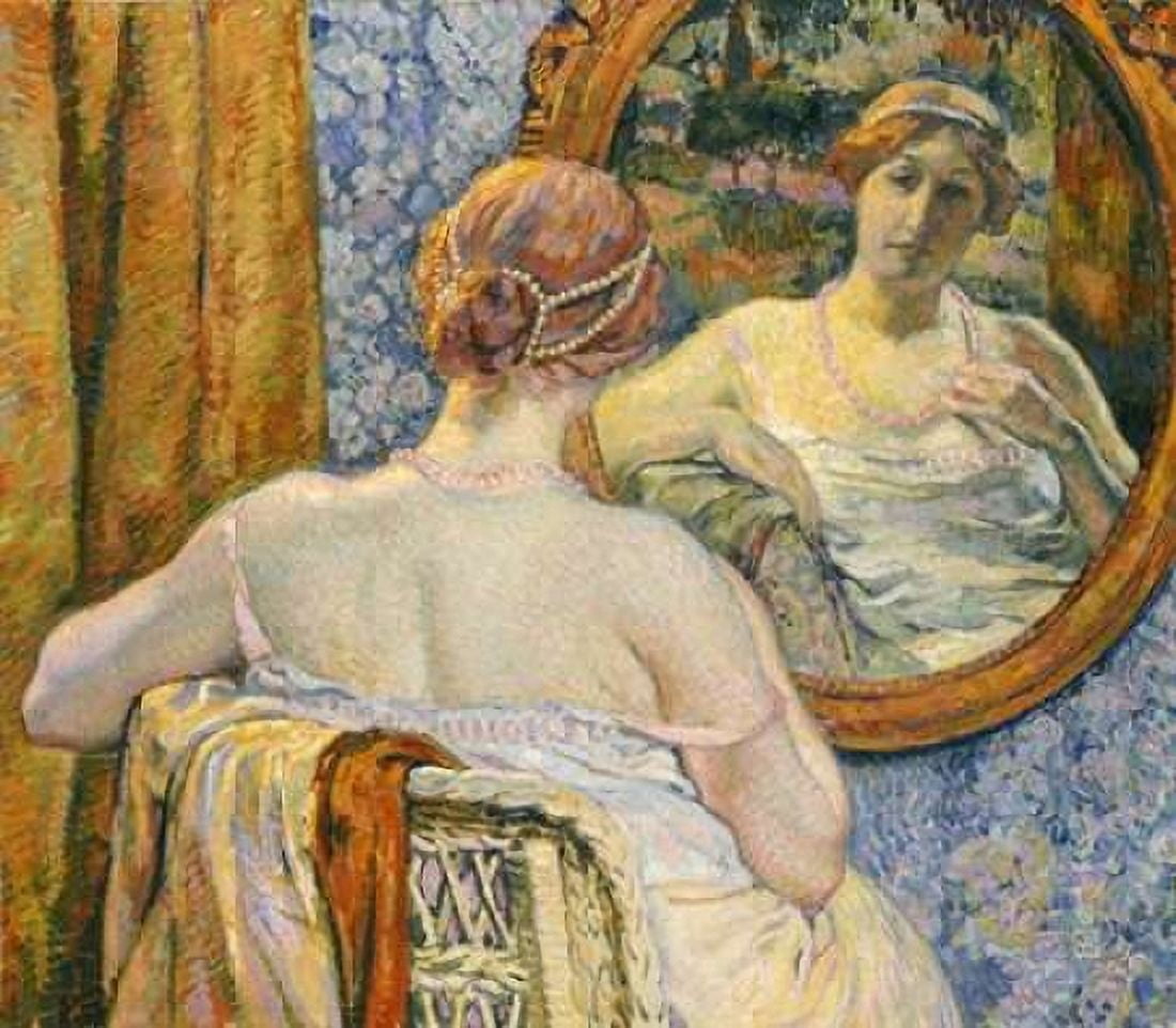 Woman In a Mirror Canvas Art - Theo Van Rysselberghe (24 x 24)