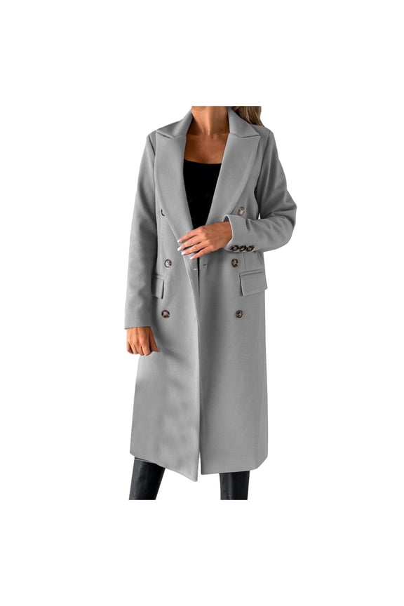 Woman Jacket Spring Fall Wool Coat Blouse Thin Trench Long Jacket Ladies Slim Long Belt Overcoat Outwear Grey XXL