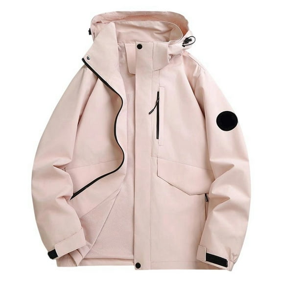 Woman Jacket Spring Fall Lightweight Windbreaker Work Jacket with Hood Zip Up Outdoor Softshell Jacket Pink M