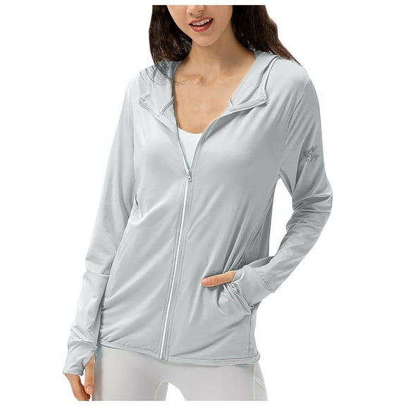 Woman Jacket Upf50  Sunscreen Lightweight Breathable Softshell Jacket Zip Up Summer Protective Clothing Grey L