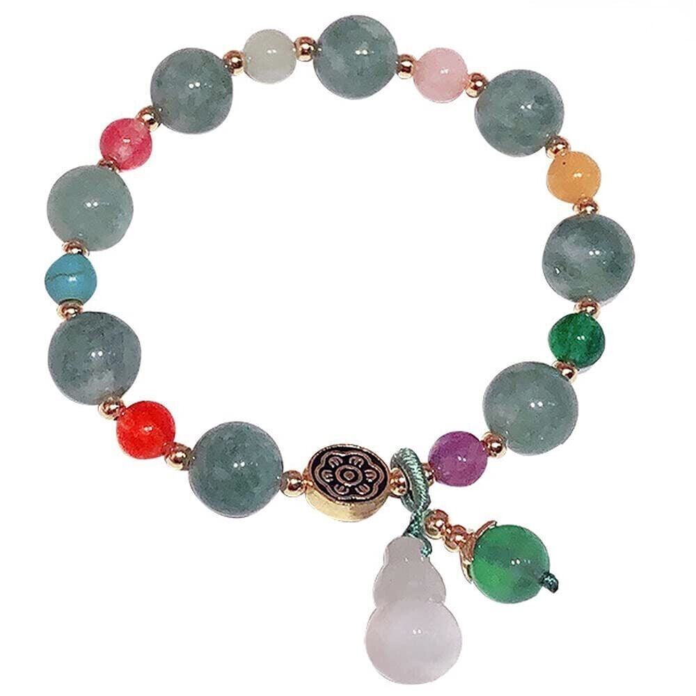 Woman Jade Bangle Gourd Pendant Bracelet Jewelry Natural Stone Beaded Bracelet